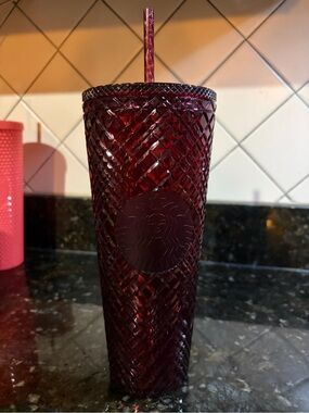 Starbucks Dark Ruby Red Textured Tumbler with Straw LIMITED EDITION CHRISTMAS